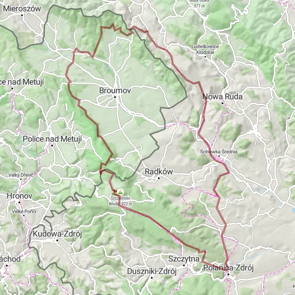 Map miniature of "The Gravel Adventure of the Sandstone" cycling inspiration in Dolnośląskie, Poland. Generated by Tarmacs.app cycling route planner