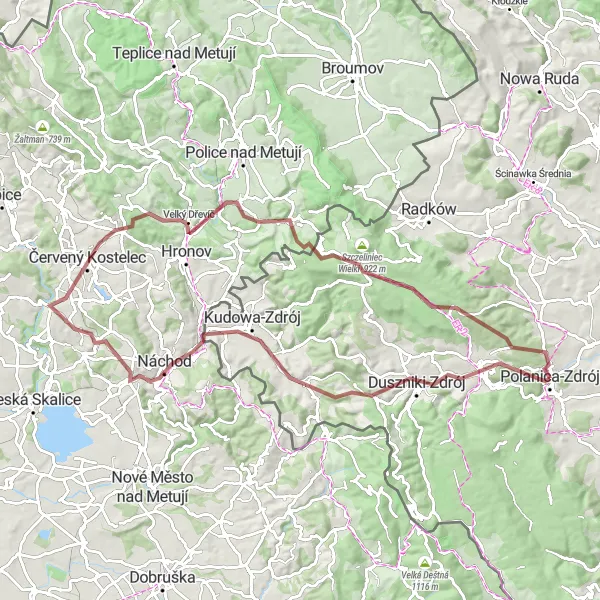 Miniatura mapy "Trasa Szlak Gravelowy Kudowa-Zdrój" - trasy rowerowej w Dolnośląskie, Poland. Wygenerowane przez planer tras rowerowych Tarmacs.app