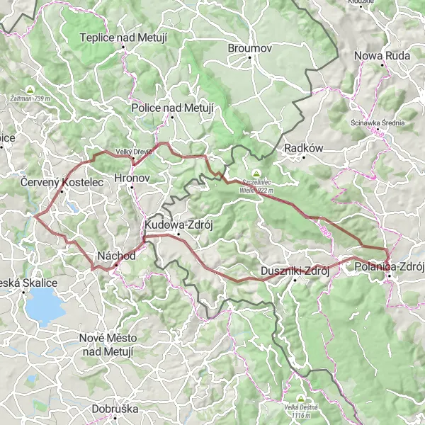 Map miniature of "The Gravel Adventure" cycling inspiration in Dolnośląskie, Poland. Generated by Tarmacs.app cycling route planner