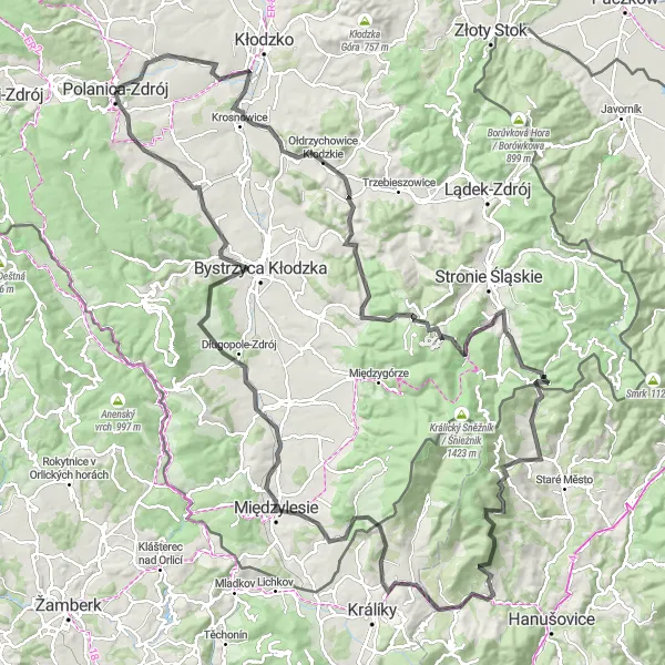 Map miniature of "Scenic Tour of Polanica-Zdrój and Surroundings" cycling inspiration in Dolnośląskie, Poland. Generated by Tarmacs.app cycling route planner