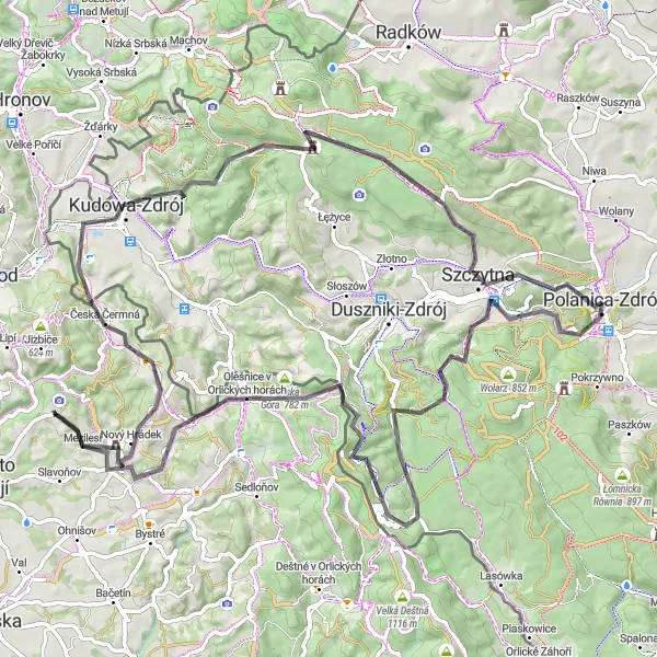 Map miniature of "Mountain Challenge: Thrills of Road Cycling in Polanica-Zdrój" cycling inspiration in Dolnośląskie, Poland. Generated by Tarmacs.app cycling route planner