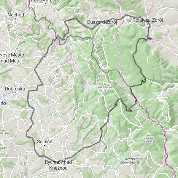 Map miniature of "Road Cycling Adventure through Historical Landmarks" cycling inspiration in Dolnośląskie, Poland. Generated by Tarmacs.app cycling route planner