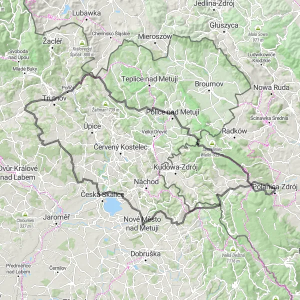 Map miniature of "Orlické Mountains Loop" cycling inspiration in Dolnośląskie, Poland. Generated by Tarmacs.app cycling route planner