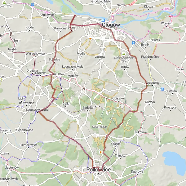 Map miniature of "Nielubia Loop – Discover the Beauty of the Countryside" cycling inspiration in Dolnośląskie, Poland. Generated by Tarmacs.app cycling route planner