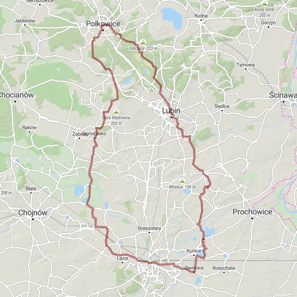 Miniatura mapy "Przejażdżka po okolicach Polkowic" - trasy rowerowej w Dolnośląskie, Poland. Wygenerowane przez planer tras rowerowych Tarmacs.app