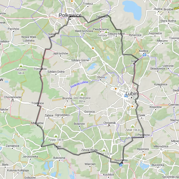 Map miniature of "Czartowiec Discovery" cycling inspiration in Dolnośląskie, Poland. Generated by Tarmacs.app cycling route planner