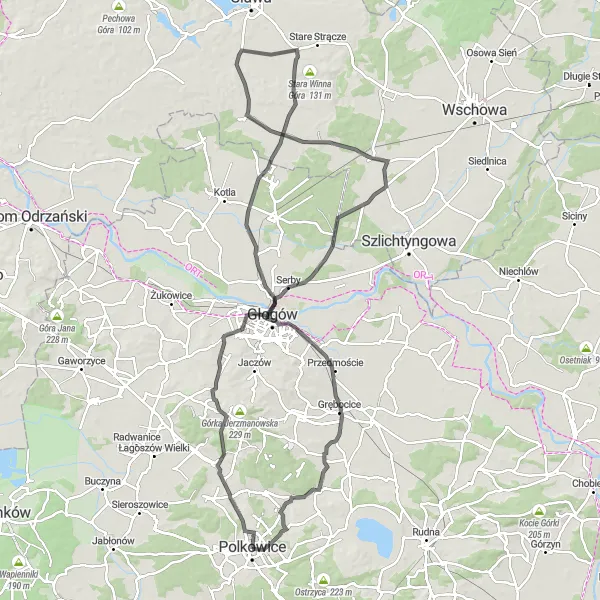 Map miniature of "Kurowice Adventure" cycling inspiration in Dolnośląskie, Poland. Generated by Tarmacs.app cycling route planner