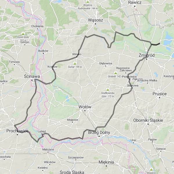 Map miniature of "Road Route Through Dolnośląskie" cycling inspiration in Dolnośląskie, Poland. Generated by Tarmacs.app cycling route planner