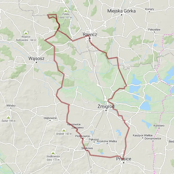 Map miniature of "Wiatraczna Century Ride" cycling inspiration in Dolnośląskie, Poland. Generated by Tarmacs.app cycling route planner