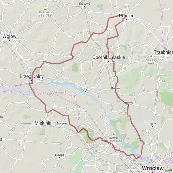 Map miniature of "Gravel Adventure: From Baranki to Brzozówek" cycling inspiration in Dolnośląskie, Poland. Generated by Tarmacs.app cycling route planner