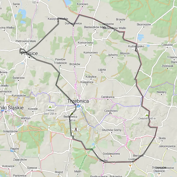 Map miniature of "Zamkowa Góra and Trzebnica Loop" cycling inspiration in Dolnośląskie, Poland. Generated by Tarmacs.app cycling route planner