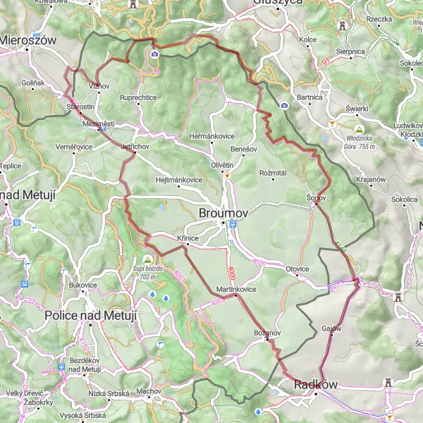 Miniatura mapy "Trasa kolarska w Radkowie Gravel" - trasy rowerowej w Dolnośląskie, Poland. Wygenerowane przez planer tras rowerowych Tarmacs.app