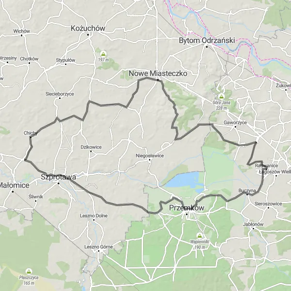 Map miniature of "Radwanice Loop – Through the Countryside of Dolnośląskie" cycling inspiration in Dolnośląskie, Poland. Generated by Tarmacs.app cycling route planner