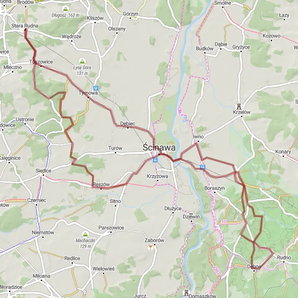 Map miniature of "Łuszczyn- Pawlak Adventure" cycling inspiration in Dolnośląskie, Poland. Generated by Tarmacs.app cycling route planner