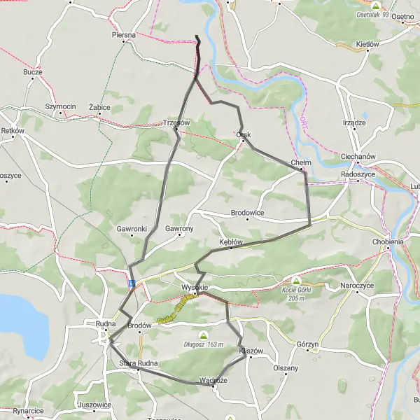 Map miniature of "Gwizdanów Loop" cycling inspiration in Dolnośląskie, Poland. Generated by Tarmacs.app cycling route planner