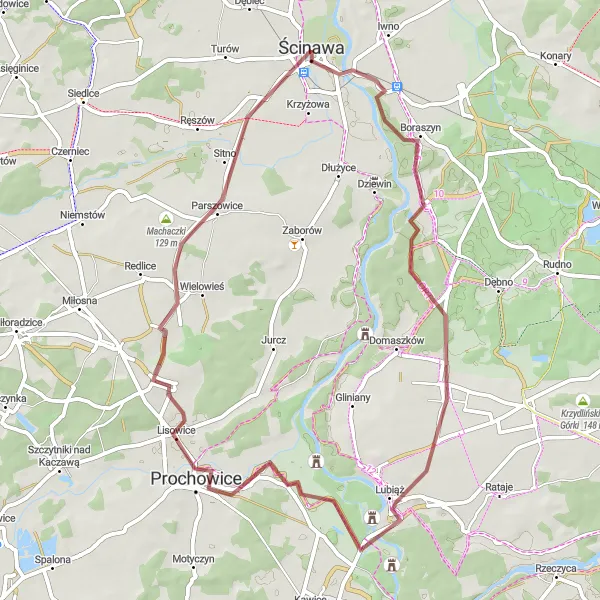 Miniatura mapy "Trasa przez Kozówkę i Prochowice" - trasy rowerowej w Dolnośląskie, Poland. Wygenerowane przez planer tras rowerowych Tarmacs.app