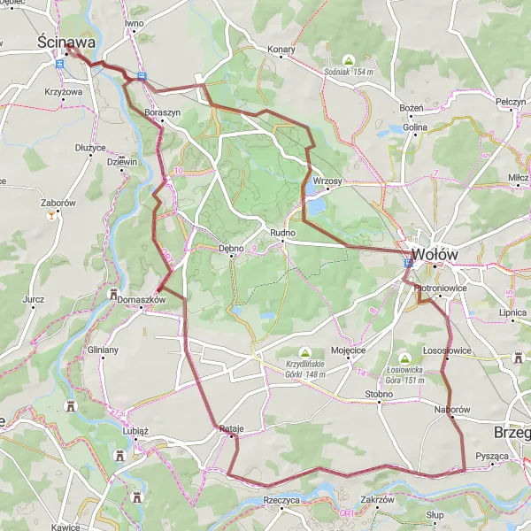 Map miniature of "Kretowickie Góry Gravel Route" cycling inspiration in Dolnośląskie, Poland. Generated by Tarmacs.app cycling route planner