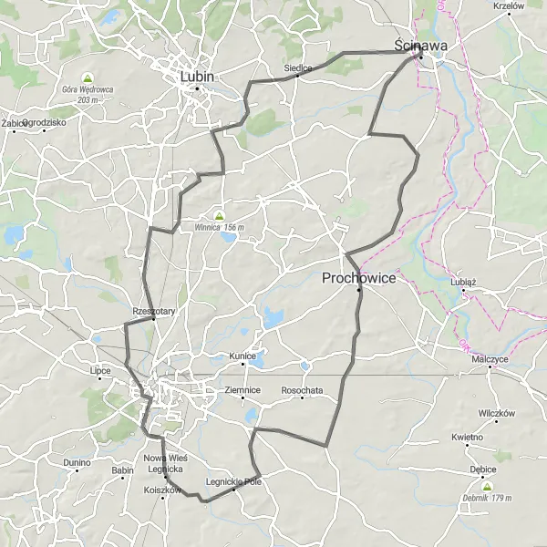 Map miniature of "The Historic Circuit" cycling inspiration in Dolnośląskie, Poland. Generated by Tarmacs.app cycling route planner