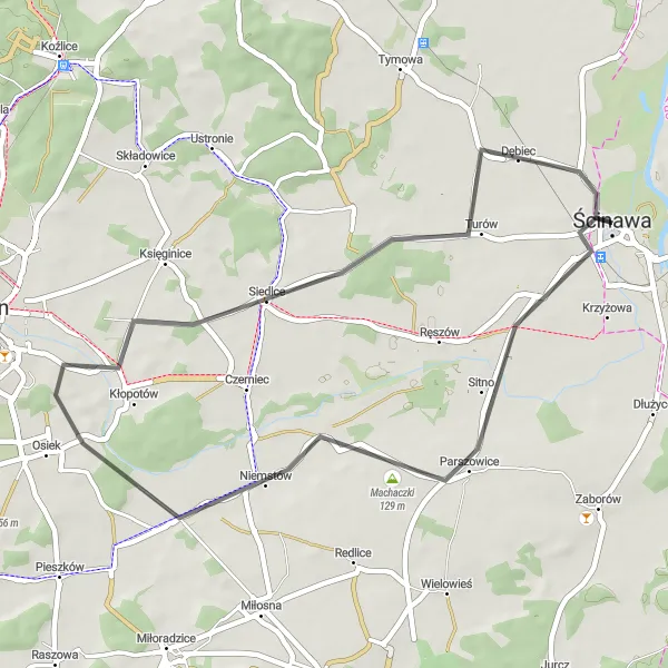 Map miniature of "Turowska Góra Loop" cycling inspiration in Dolnośląskie, Poland. Generated by Tarmacs.app cycling route planner