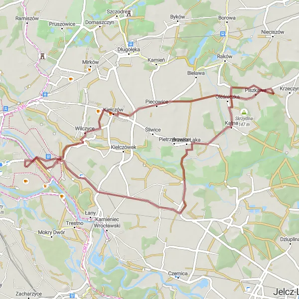 Miniatura mapy "Trasa szutrowa przez Kiełczów i Mydlicką Górę" - trasy rowerowej w Dolnośląskie, Poland. Wygenerowane przez planer tras rowerowych Tarmacs.app