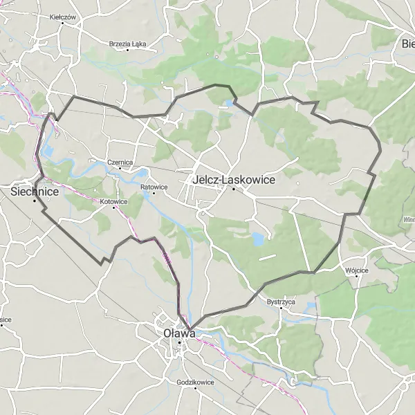 Map miniature of "Wrocław Loop" cycling inspiration in Dolnośląskie, Poland. Generated by Tarmacs.app cycling route planner