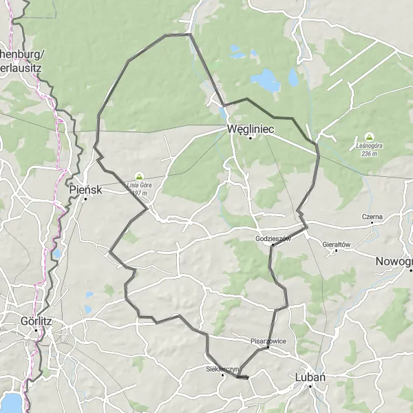 Map miniature of "Siekierczyn Countryside Road Circuit" cycling inspiration in Dolnośląskie, Poland. Generated by Tarmacs.app cycling route planner