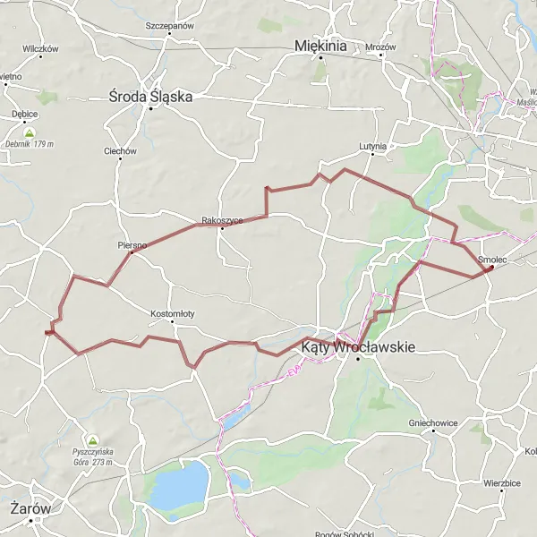 Miniatura mapy "Trasa gravelowa "Przez wsie Dolnego Śląska"" - trasy rowerowej w Dolnośląskie, Poland. Wygenerowane przez planer tras rowerowych Tarmacs.app