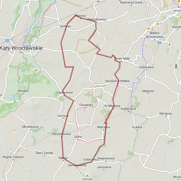 Miniatura mapy "Przeprawa przez dziką przyrodę" - trasy rowerowej w Dolnośląskie, Poland. Wygenerowane przez planer tras rowerowych Tarmacs.app