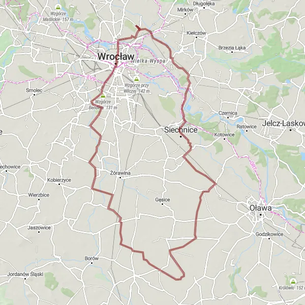 Map miniature of "Scenic Gravel Ride with Architectural Wonders" cycling inspiration in Dolnośląskie, Poland. Generated by Tarmacs.app cycling route planner