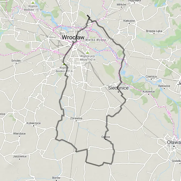 Map miniature of "Wzgórze przy Ceglanej Loop" cycling inspiration in Dolnośląskie, Poland. Generated by Tarmacs.app cycling route planner
