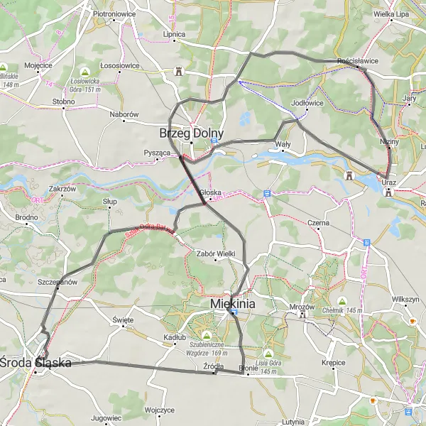 Map miniature of "Szczepanów Trail: Historical Sights and Scenic Landscapes" cycling inspiration in Dolnośląskie, Poland. Generated by Tarmacs.app cycling route planner