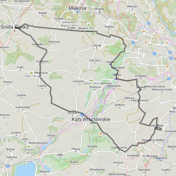 Miniatura mapy "Środa Śląska - Głogowiec Loop" - trasy rowerowej w Dolnośląskie, Poland. Wygenerowane przez planer tras rowerowych Tarmacs.app