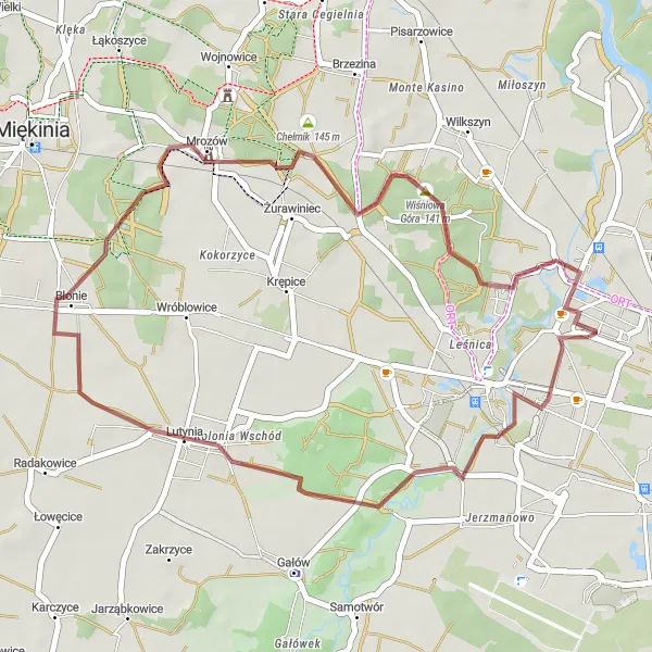 Miniatura mapy "Trasa przez Lutynię, Bardko i Mrozów" - trasy rowerowej w Dolnośląskie, Poland. Wygenerowane przez planer tras rowerowych Tarmacs.app