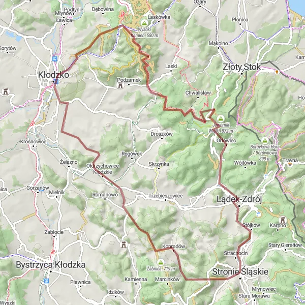 Map miniature of "The Gravel Adventure" cycling inspiration in Dolnośląskie, Poland. Generated by Tarmacs.app cycling route planner