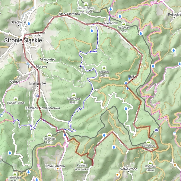 Map miniature of "Korytnica Gravel Circuit" cycling inspiration in Dolnośląskie, Poland. Generated by Tarmacs.app cycling route planner