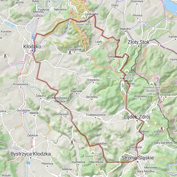 Map miniature of "Charming Land of Owls Gravel Tour" cycling inspiration in Dolnośląskie, Poland. Generated by Tarmacs.app cycling route planner