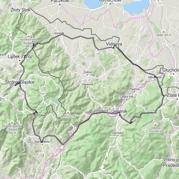 Miniatura mapy "Przejażdżka Po Górach Opawskich" - trasy rowerowej w Dolnośląskie, Poland. Wygenerowane przez planer tras rowerowych Tarmacs.app