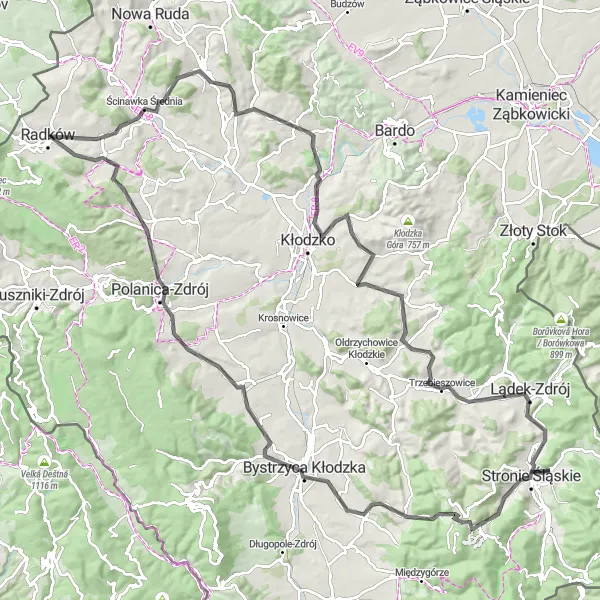 Map miniature of "Discovering Stronie Śląskie Road Cycling Expedition" cycling inspiration in Dolnośląskie, Poland. Generated by Tarmacs.app cycling route planner