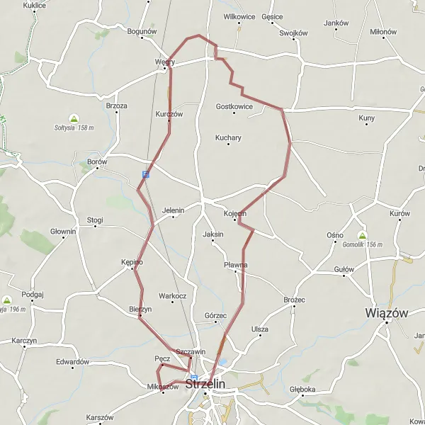 Map miniature of "Strzelin - Wiejnik - Bocianie Gniazdo - Strzelin" cycling inspiration in Dolnośląskie, Poland. Generated by Tarmacs.app cycling route planner