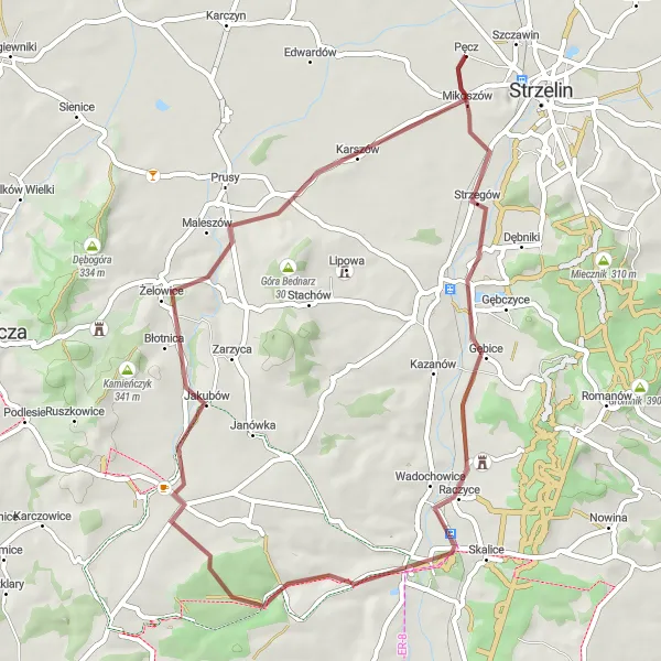 Map miniature of "Gravel Adventure through Serene Nature and Charming Villages" cycling inspiration in Dolnośląskie, Poland. Generated by Tarmacs.app cycling route planner