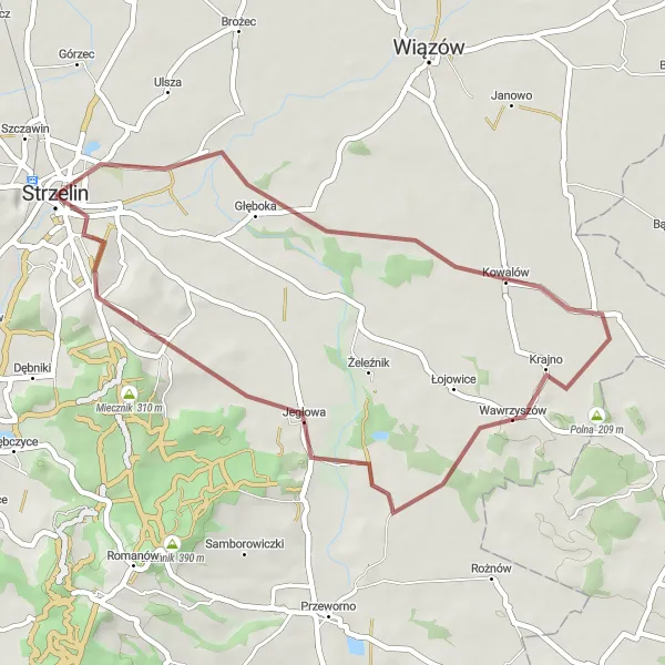 Miniatura mapy "Szlak Gravelowy Dolnośląskie Cuda" - trasy rowerowej w Dolnośląskie, Poland. Wygenerowane przez planer tras rowerowych Tarmacs.app