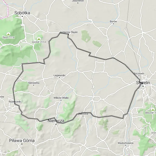 Miniatura mapy "Trasa szosowa do Niemczy" - trasy rowerowej w Dolnośląskie, Poland. Wygenerowane przez planer tras rowerowych Tarmacs.app
