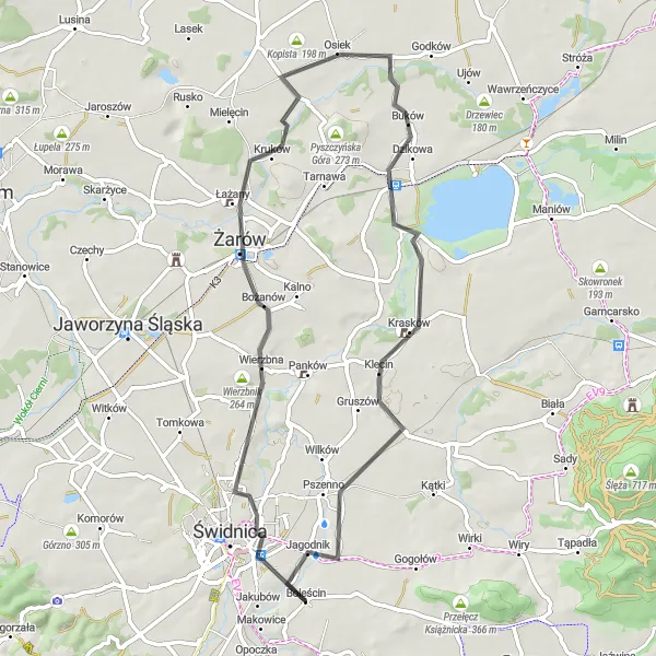 Map miniature of "Exploring the Countryside on Two Wheels" cycling inspiration in Dolnośląskie, Poland. Generated by Tarmacs.app cycling route planner