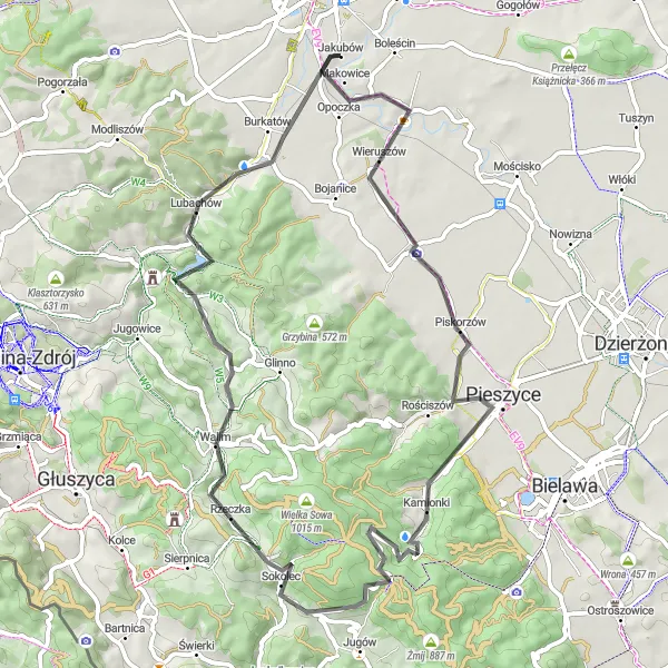 Map miniature of "The Thrilling Climb to Lubachów" cycling inspiration in Dolnośląskie, Poland. Generated by Tarmacs.app cycling route planner