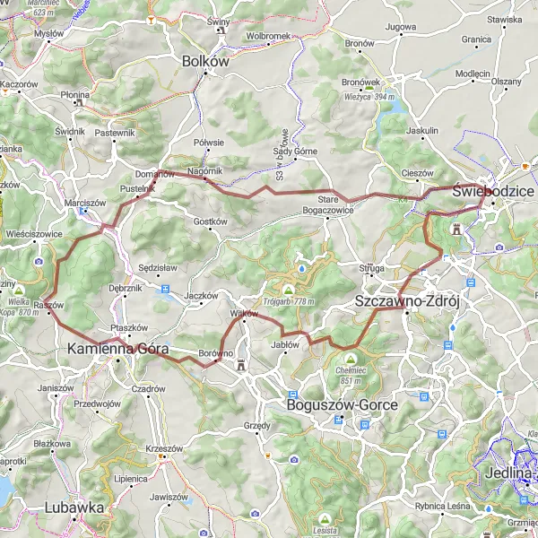 Map miniature of "Jabłów Adventure Gravel Route" cycling inspiration in Dolnośląskie, Poland. Generated by Tarmacs.app cycling route planner