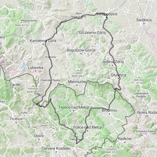 Miniatura mapy "Trasa Świebodzice - Dolnośląskie 137 km" - trasy rowerowej w Dolnośląskie, Poland. Wygenerowane przez planer tras rowerowych Tarmacs.app