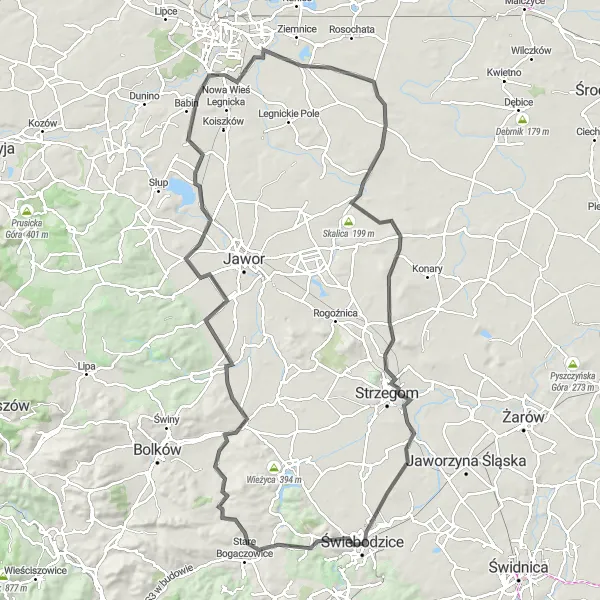 Map miniature of "The Scenic Countryside Route" cycling inspiration in Dolnośląskie, Poland. Generated by Tarmacs.app cycling route planner