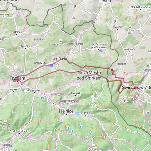 Miniatura mapy "Trasa Gravelowa w okolicach Świeradowa-Zdroju (3)" - trasy rowerowej w Dolnośląskie, Poland. Wygenerowane przez planer tras rowerowych Tarmacs.app