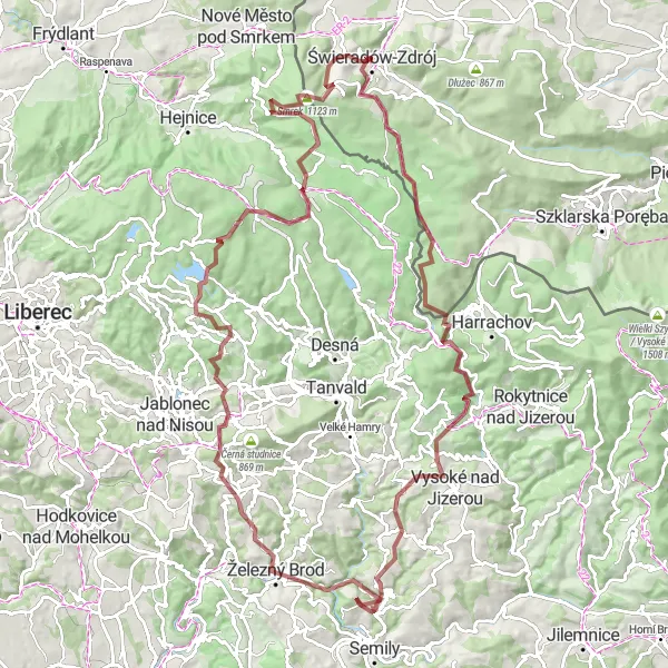 Miniatura mapy "Wyprawa przez granice i góry" - trasy rowerowej w Dolnośląskie, Poland. Wygenerowane przez planer tras rowerowych Tarmacs.app