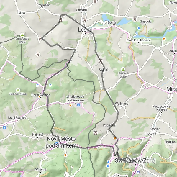 Miniatura mapy "Trasa Szosowa w okolicach Świeradowa-Zdroju (2)" - trasy rowerowej w Dolnośląskie, Poland. Wygenerowane przez planer tras rowerowych Tarmacs.app